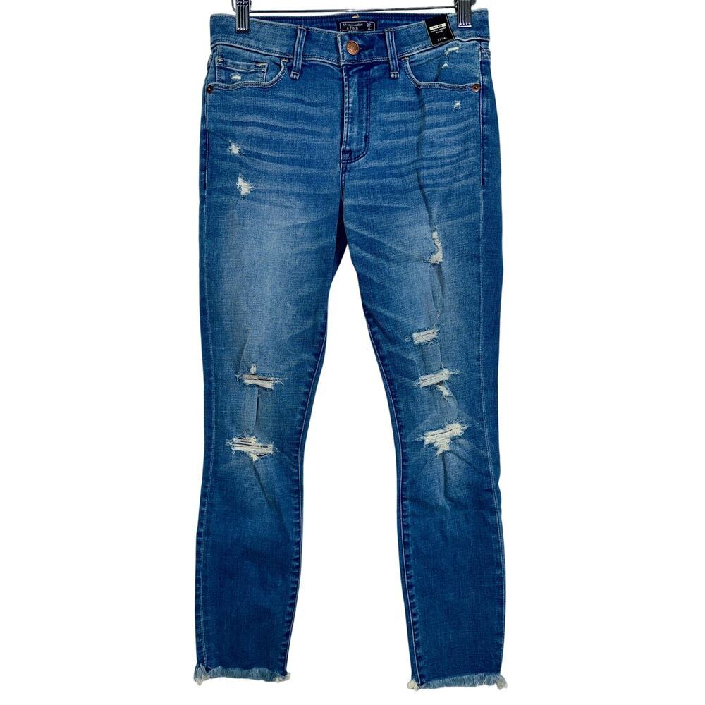 NWT Abercrombie & Fitch Mid Rise Super Skinny Ankle Blue Denim Jeans Size 27 4 R